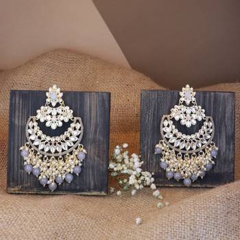 Gold Plated Traditional Pearl Kundan Beaded Chandbali Earrings for Women/Girls  2