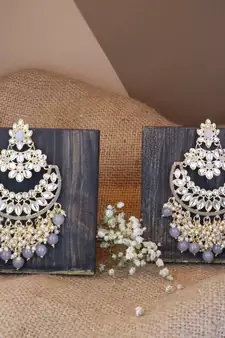 Gold Plated Traditional Pearl Kundan Beaded Chandbali Earrings for Women/Girls 
