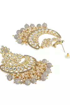 Gold Plated Traditional Pearl Kundan Beaded Chandbali Earrings for Women/Girls 