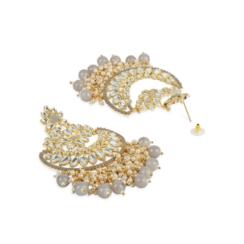 Gold Plated Traditional Pearl Kundan Beaded Chandbali Earrings for Women/Girls 