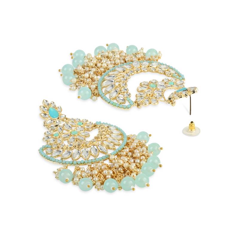 Gold Plated Traditional Pearl Kundan Beaded Chandbali Earrings for Women/Girls 