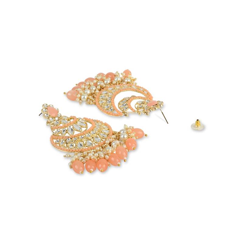 Gold Plated Traditional Handcrafted Pearl Kundan Beaded Chandbali Earrings for Women/Girls 