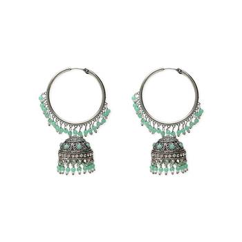 I Jewels Silver Plated Traditional Handcrafted Mint Pearl Jhumki Earrings for Women/Girls(E3060ZMin) 1