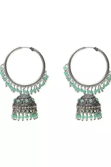 I Jewels Silver Plated Traditional Handcrafted Mint Pearl Jhumki Earrings for Women/Girls(E3060ZMin)