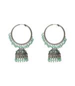 I Jewels Silver Plated Traditional Handcrafted Mint Pearl Jhumki Earrings for Women/Girls(E3060ZMin)