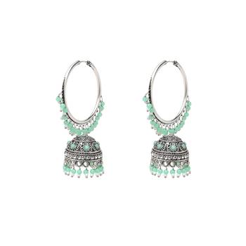 I Jewels Silver Plated Traditional Handcrafted Mint Pearl Jhumki Earrings for Women/Girls(E3060ZMin) 3