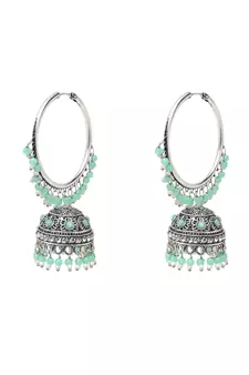 I Jewels Silver Plated Traditional Handcrafted Mint Pearl Jhumki Earrings for Women/Girls(E3060ZMin)