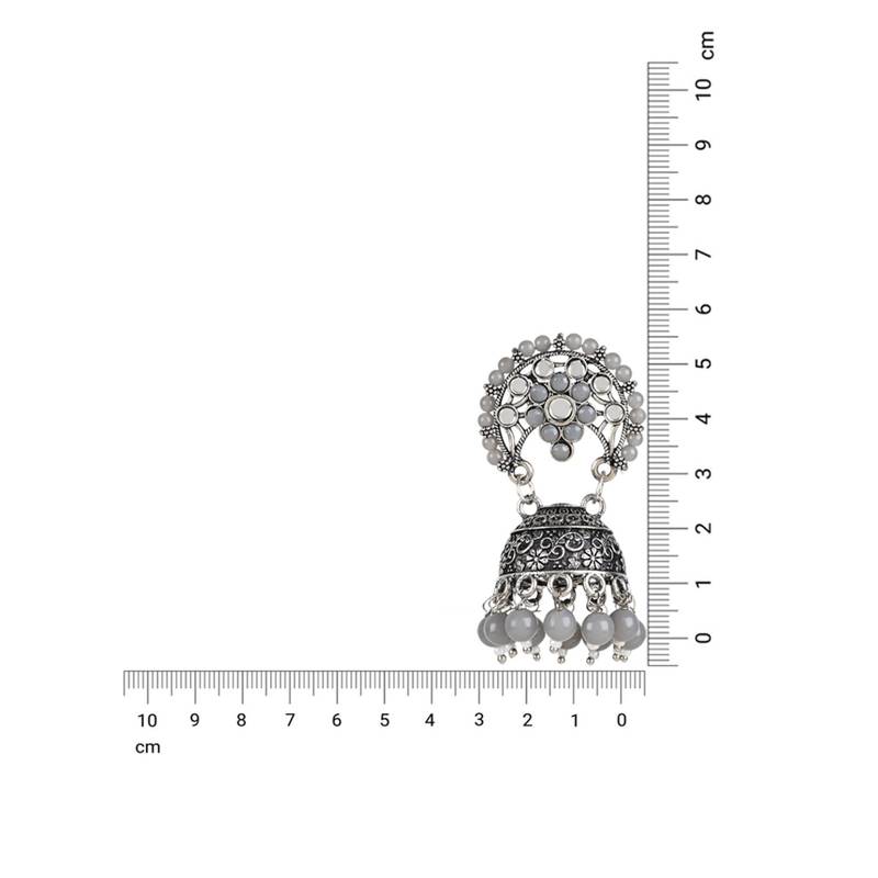 I Jewels Silver Oxidised Traditional Kundan & Stone Studded Jhumka Earrings For Women (E3061ZGr)