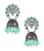 Silver Oxidised Traditional Kundan & Stone Studded Jhumka Earrings For Women 