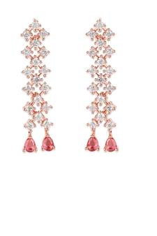 Valentine's Special Rose  Glittering American Diamond Stone Studded Dangle & Drop Earrings for Women