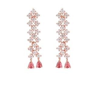 Valentine's Special Rose  Glittering American Diamond Stone Studded Dangle & Drop Earrings for Women 1