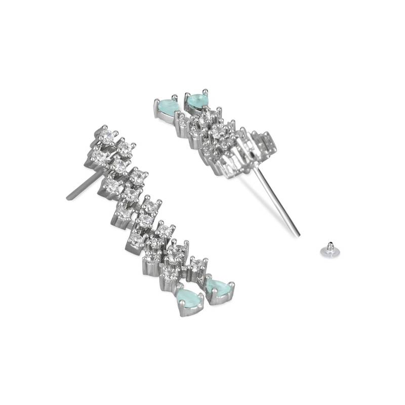 I Jewels Valentine's Special Silver Plated Glittering Crystal AD Stone Dangle & Drop Earrings for Women  (E3065ZMin)