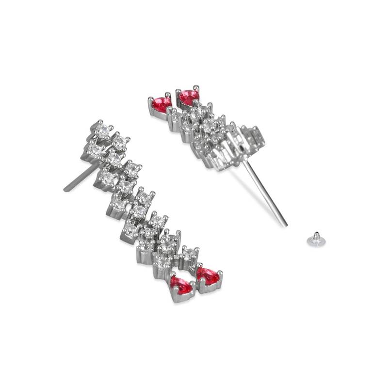 Valentine's Special Silver Plated Glittering Crystal Pink AD Stone Dangle & Drop Earrings for Women  (E3065ZQ)
