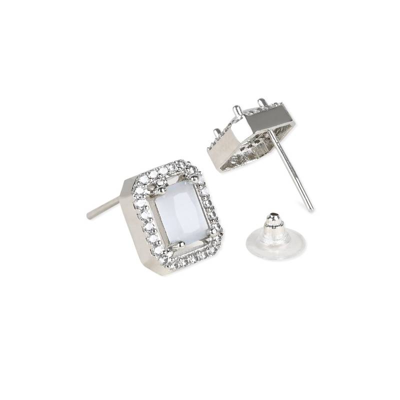 Valentine's Special Silver Plated Grey CZ & American Diamond Beautiful Studs Earrings for Women/Girls E3066ZGr