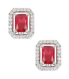 Valentine's Special Silver Plated Red CZ & American Diamond Beautiful Studs Earrings for Women / Girls E3066ZR