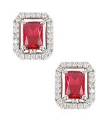 Valentine's Special Silver Plated Red CZ & American Diamond Beautiful Studs Earrings for Women / Girls E3066ZR