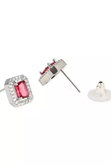 Valentine's Special Silver Plated Red CZ & American Diamond Beautiful Studs Earrings for Women / Girls E3066ZR