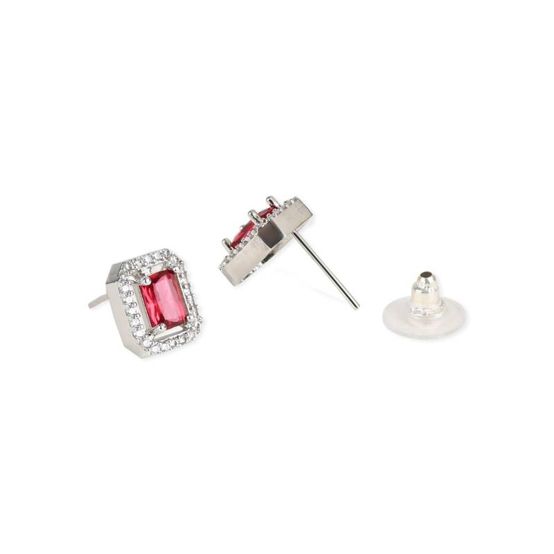 Valentine's Special Silver Plated Red CZ & American Diamond Beautiful Studs Earrings for Women / Girls E3066ZR