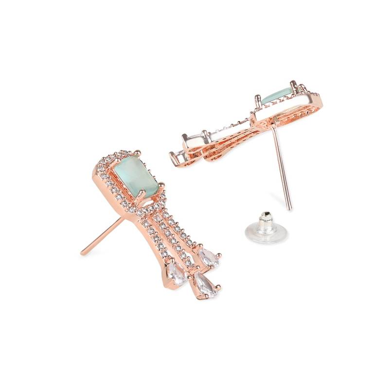 Valentine's Special Rose Gold Plated Mint CZ & American Diamond Beautiful Studs Earrings for Women 