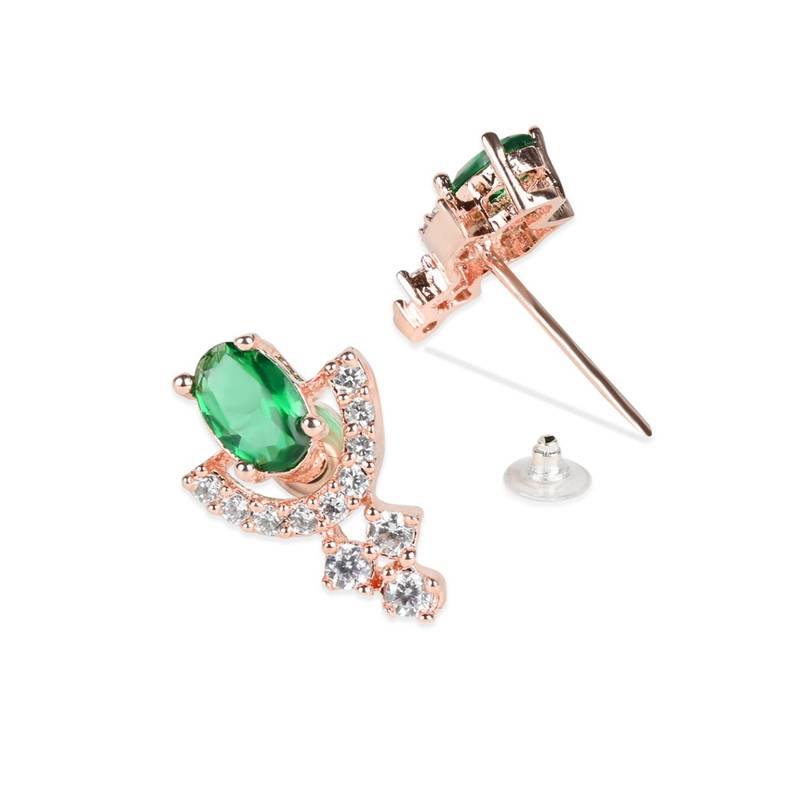 Valentine's Special Rose  Green CZ & American Diamond Beautiful Studs Earrings for Women/Girls 