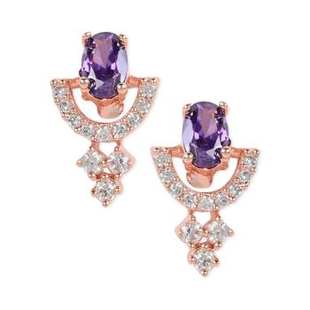 Valentine's Special Rose Gold Plated Purple CZ & American Diamond Beautiful Studs Earrings for Women  1