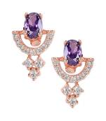 Valentine's Special Rose Gold Plated Purple CZ & American Diamond Beautiful Studs Earrings for Women 