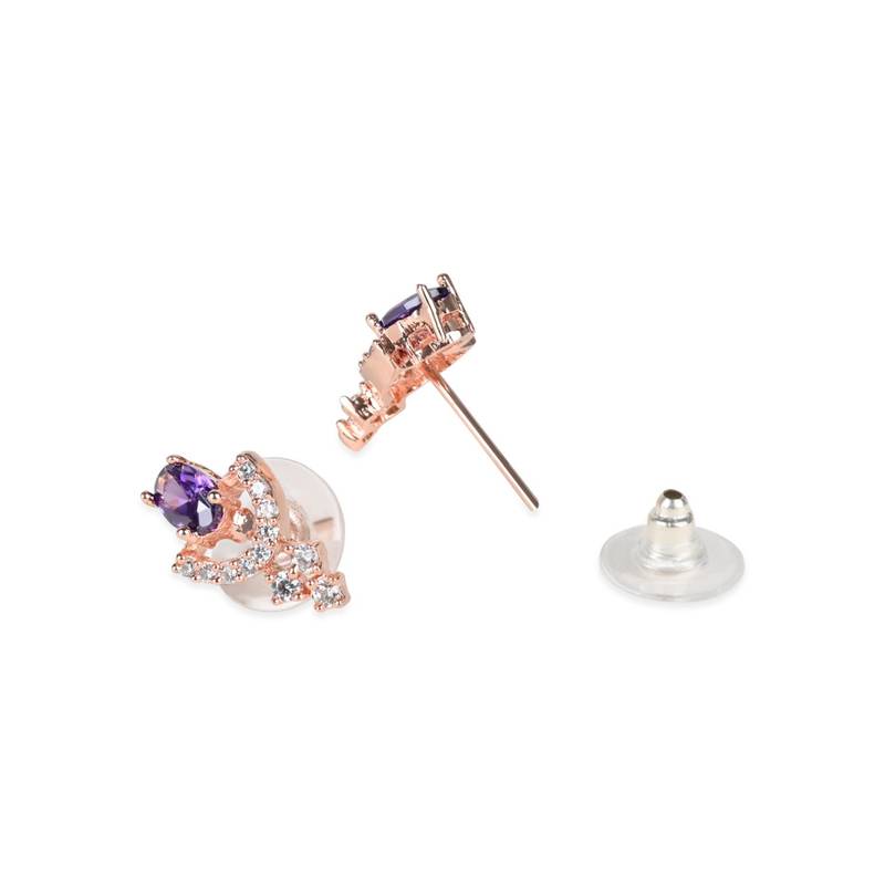 Valentine's Special Rose Gold Plated Purple CZ & American Diamond Beautiful Studs Earrings for Women 