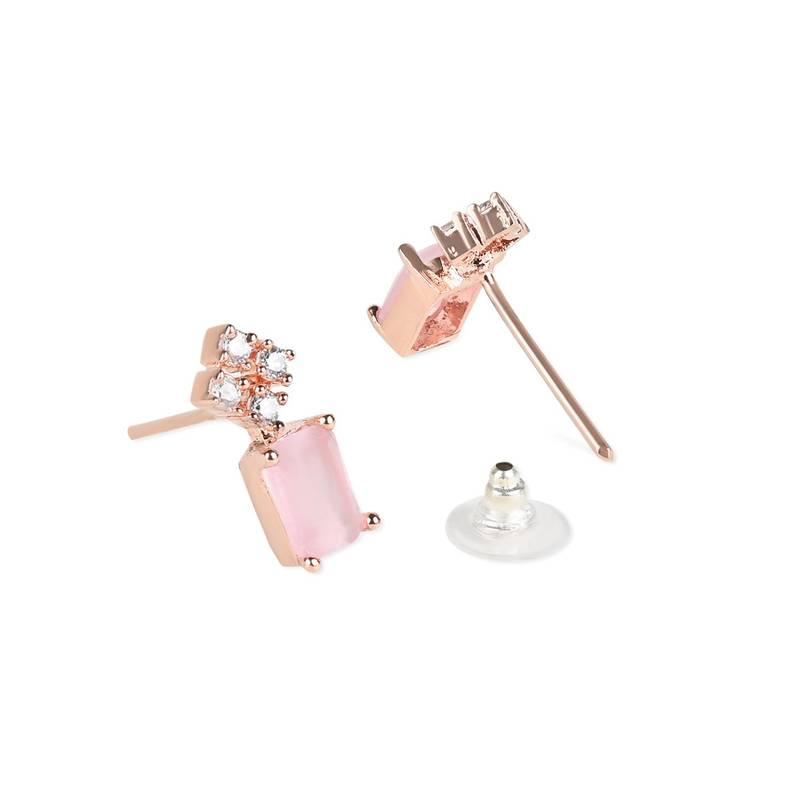 Valentine's Special Rose  Pink CZ & American Diamond Beautiful Studs Earrings for Women /Girls 