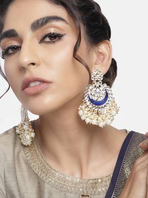  Intricately Designed Traditional Meenakari Chandbali Earrings Glided With Kundans & Pearls  2