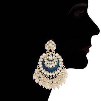  Intricately Designed Traditional Meenakari Chandbali Earrings Glided With Kundans & Pearls  3