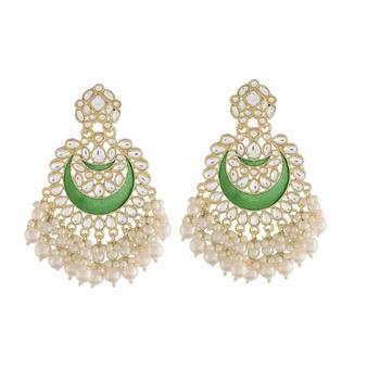  Intricately Designed Traditional Meenakari Chandbali Earrings Glided With Kundans & Pearls  1