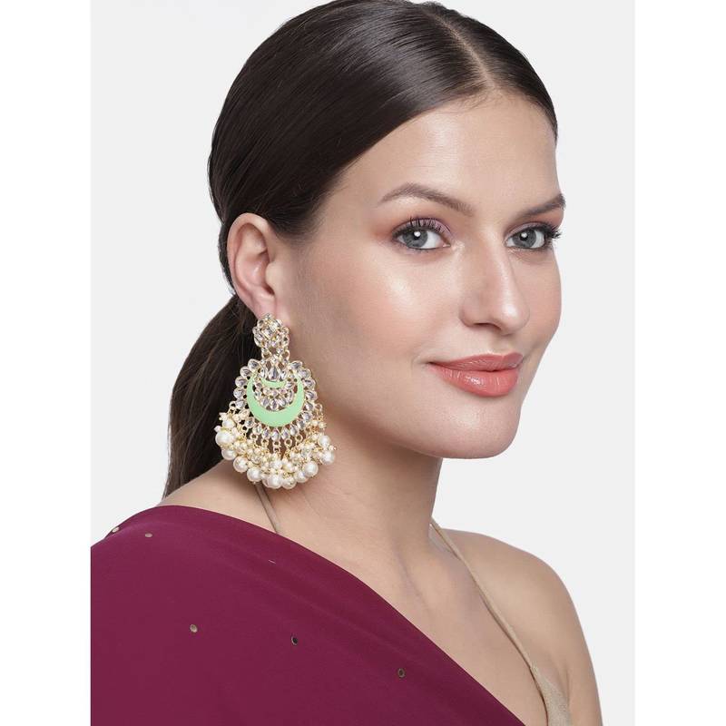  Intricately Designed Traditional Meenakari Chandbali Earrings Glided With Kundans & Pearls 