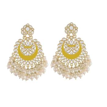  Intricately Designed Traditional Meenakari Chandbali Earrings Glided With Kundans & Pearls  1