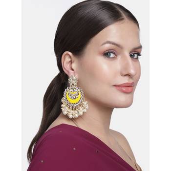  Intricately Designed Traditional Meenakari Chandbali Earrings Glided With Kundans & Pearls  2