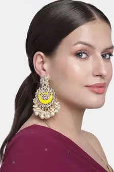  Intricately Designed Traditional Meenakari Chandbali Earrings Glided With Kundans & Pearls 