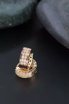 Valentine's Special Rose Gold-Plated AD Stone Contemporary Studs Earrings for women 