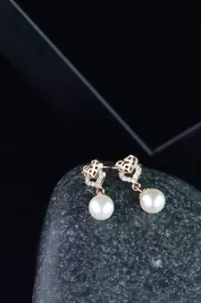Valentine's Special Rose Gold-Plated AD Stone Contemporary Studs Earrings for women 