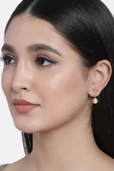 Valentine's Special Rose Gold-Plated AD Stone Contemporary Studs Earrings for women 