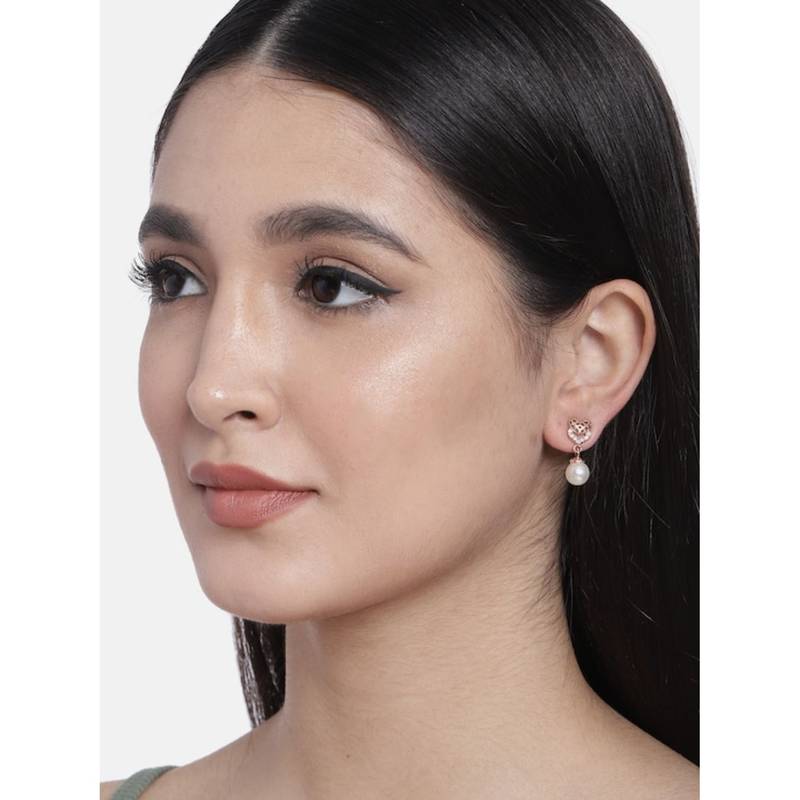 Valentine's Special Rose Gold-Plated AD Stone Contemporary Studs Earrings for women 