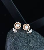 Valentine's Special Rose Gold Plated & White Floral Studs Earrings for women 