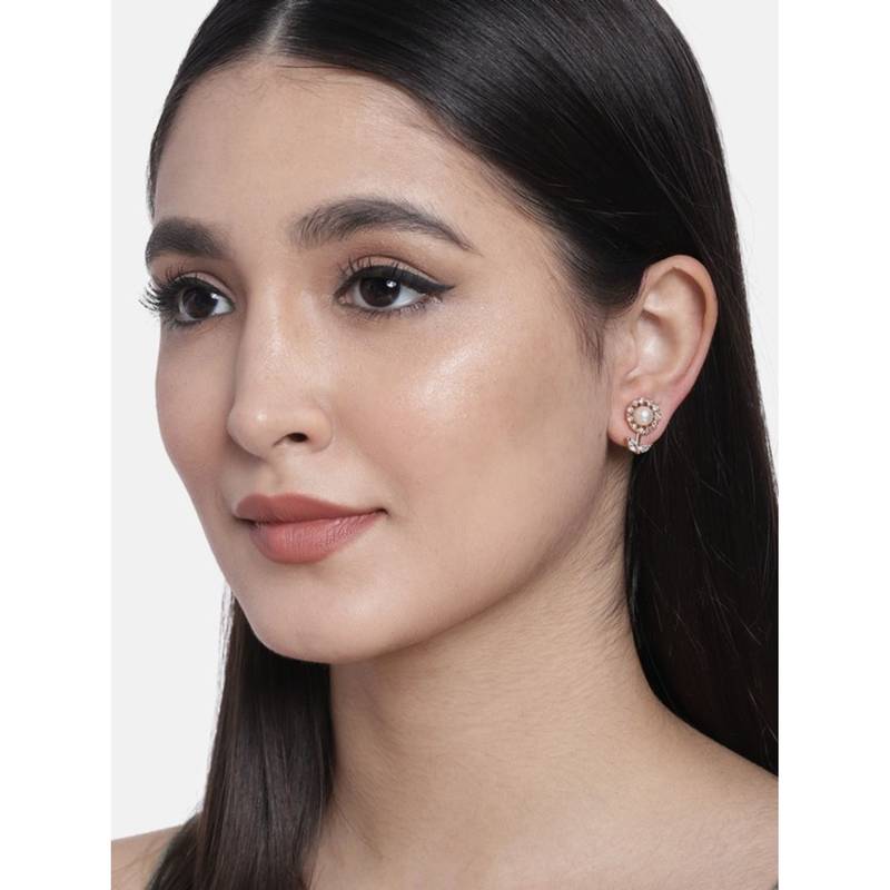 Valentine's Special Rose Gold Plated & White Floral Studs Earrings for women 
