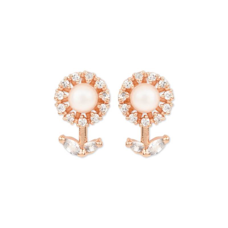 Valentine's Special Rose Gold Plated & White Floral Studs Earrings for women 
