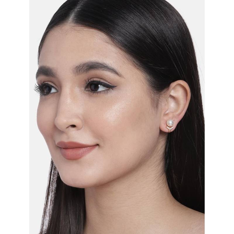 Valentine's Special Rose Gold -Plated & White Contemporary Studs Earrings for Women 