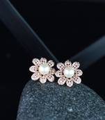 Valentine's Special Rose Gold-Plated & White Floral Studs Earrings for Women 
