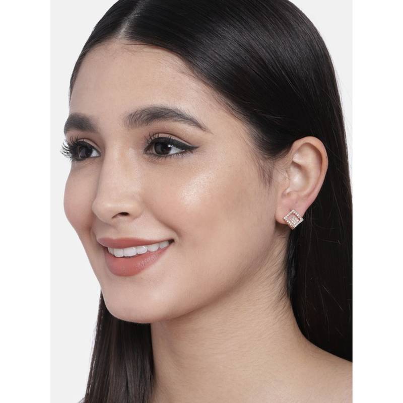 Valentine's Special Rose Gold Plated Square Studs Earrings for Women 