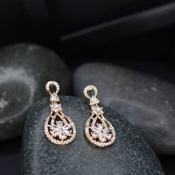 Valentine's Special Rose Gold Plated & White AD Studded Drop Earrings for Women  1