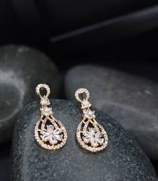 Valentine's Special Rose Gold Plated & White AD Studded Drop Earrings for Women 