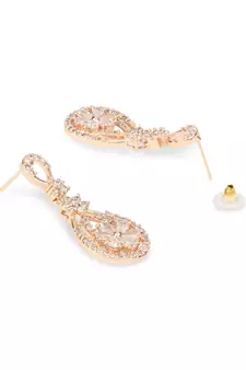 Valentine's Special Rose Gold Plated & White AD Studded Drop Earrings for Women 