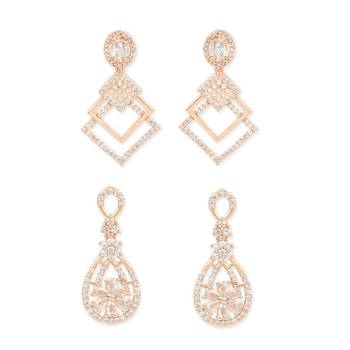 Valentine's Special Rose Gold Plated & White AD Studded Drop Earrings for Women  1
