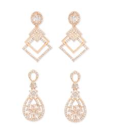 Valentine's Special Rose Gold Plated & White AD Studded Drop Earrings for Women 